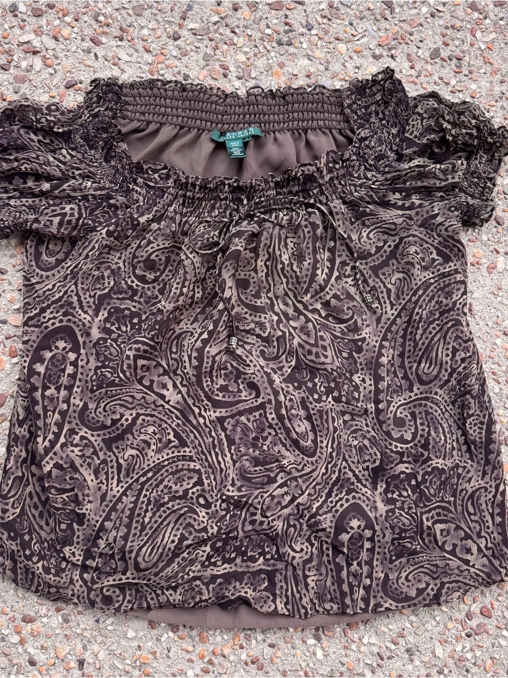 Y2K Lauren Ralph Lauren Vtg 100% Silk Peasant Paisley Boho Blouse Size 12